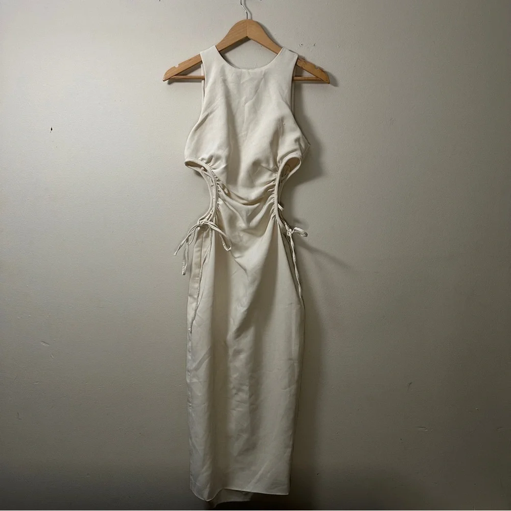 Zara Women’s Cut Out Slim Midi Dress Vanilla Ivory Blogger Favorite - Size XS - Picture 2 of 7